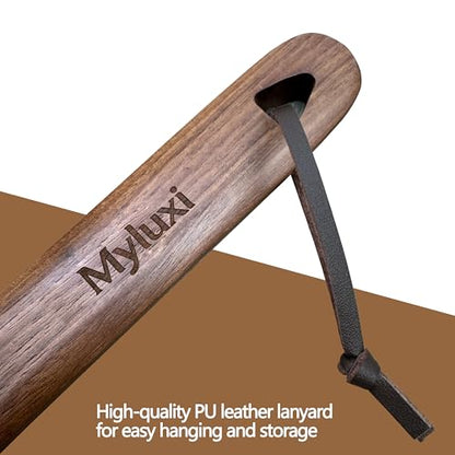 Myluxi Wooden Shoe horn Long Handle for Seniors,23.6in Shoe Helper - color: Black-walnut