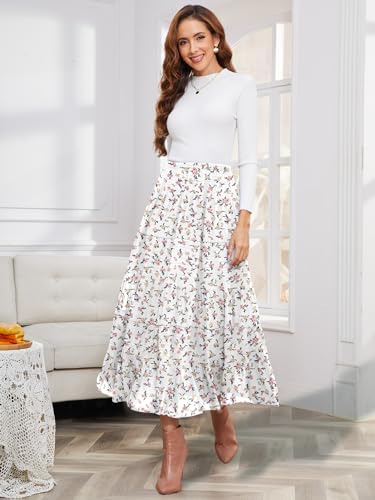 NASHALYLY Women's Chiffon Elastic High Waist Pleated A-Line Maxi Skirts - color: Shiny Floral, size: Medium