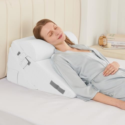 Sasttie Adjustable Wedge Pillow Set for After Surgery, White - color: White, size: Adjustable 9&12 Inch + 1 Head Pillow