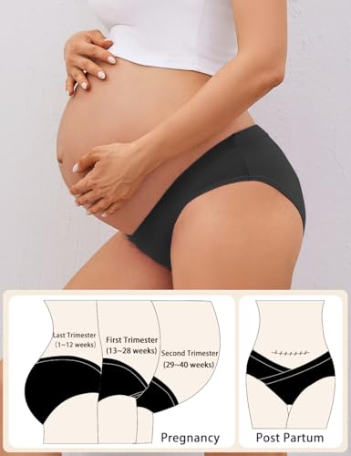 Molasus Cotton Crossover Maternity Underwear Under Bump Pregnancy Bikinis Panties - color: Black, size: Small