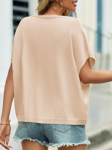 Saodimallsu Womens Fall Short Sleeve Cardigans Sweater Oversized Tops - color: Apricot, size: Large