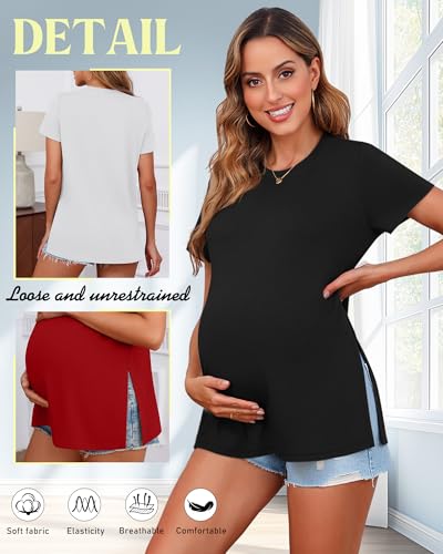 Ficerd 3 Pack Women's Maternity T Shirts - color: Red, White, Black, size: Small