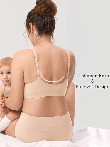 MOMANDA Seamless Nursing Bras for Breastfeeding - color: Beige, size: X-Small