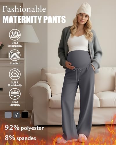 3 Pack Fleece Lined Maternity Sweatpants Lounge Pants - color: Black, Gray, Light Gray, size: Medium