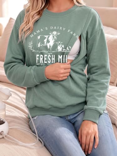 UNIQUEONE Women Nursing Sweatshirts for Breastfeeding - Friendly Zipper Maternity Sweater Long Sleeve Mama Pullover Tops - color: A-green, size: Medium