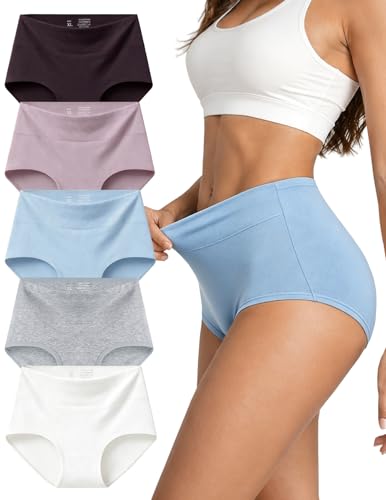 High Waisted Cotton Underwear for Women Full Coverage Panties - color: Mix3(pack-5), size: Small