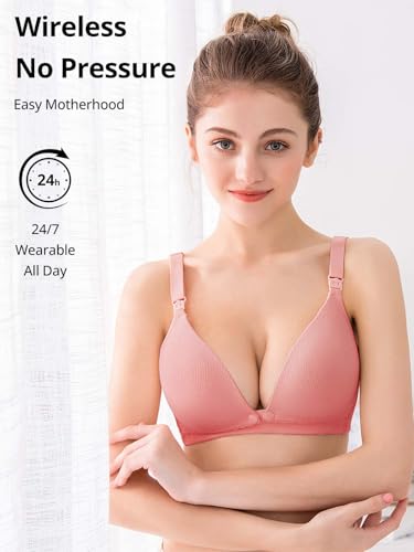 Pink Cotton Nursing Bras, Dual Clips Padded Pregnancy Bra - size: (38) C