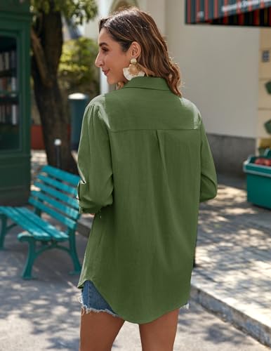 Zeagoo Womens Button Down Shirts Long Sleeve Casual Cotton Gauze Tops - color: Army Green, size: Small
