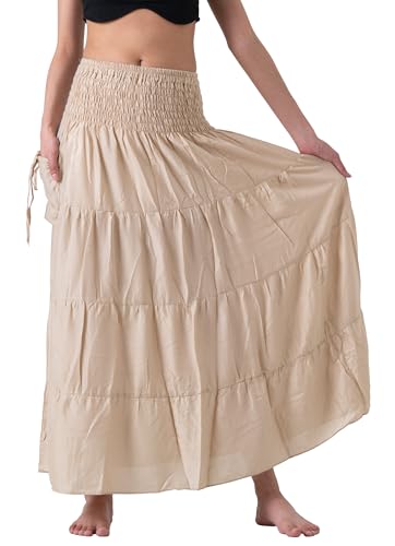 Long Skirts Tiered Maxi Boho Skirt - color: Beige, size: Small-Medium