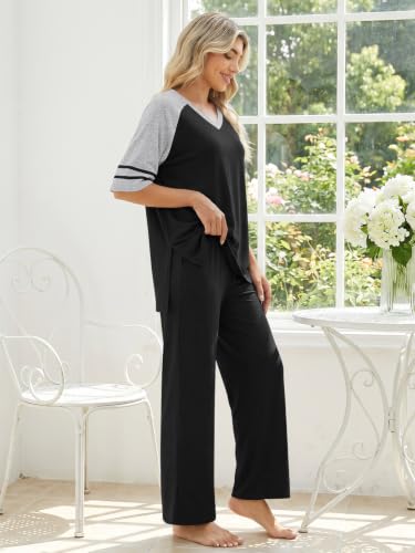 Anyhold Lounge Sets for Women Fall Pajamas Set 2 Piece Outfits - color: Black, size: Medium