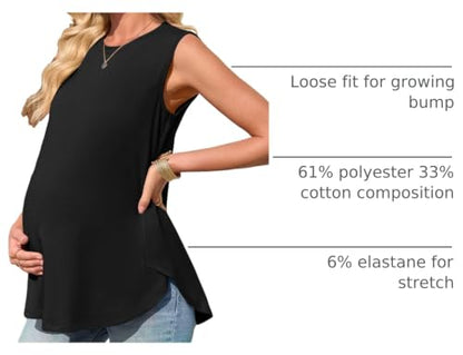 FMEYOA Women's Maternity Tank Top Summer Sleeveless Pregnancy Shirts - color: Black, size: Medium