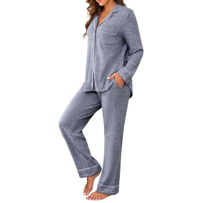 Pajamas for Women Set 2 Piece, Super-Soft Long Sleeve Postpartum PJS - color: Navy Blue, size: Small
