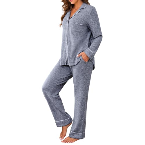 Pajamas for Women Set 2 Piece, Super-Soft Long Sleeve Postpartum PJS - color: Navy Blue, size: Medium