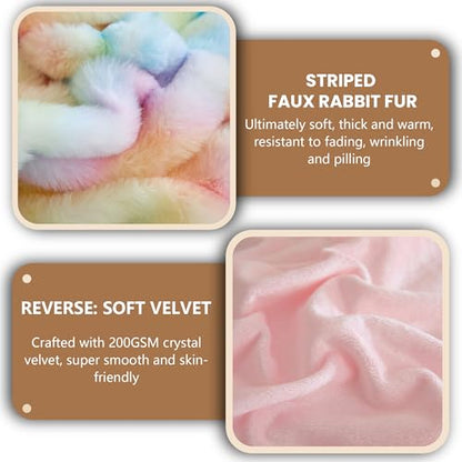 MEGO Fluffy Faux Rabbit Fur Ribbed Body Pillow Cover 20x54, Rainbow - color: Rainbow
