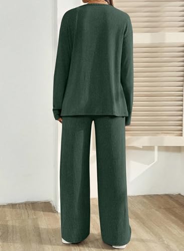 BLENCOT Maternity Lounge Set 2 Piece Long Sleeve Top and Pants with Pockets - color: Dark Green, size: X-Large