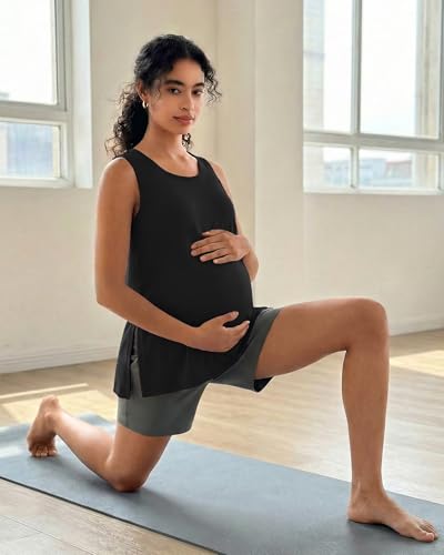 G4Free Lyocell Maternity Tank Tops Pregnancy Sleeveless Workout Shirts - color: Black, size: X-Large