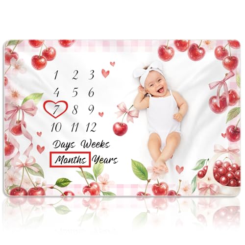 Nuanchu Cherry Baby Monthly Milestone Blanket for Baby 60"x40" - style: Cherry