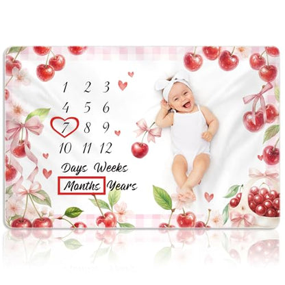 Nuanchu Cherry Baby Monthly Milestone Blanket for Baby 60"x40" - style: Cherry