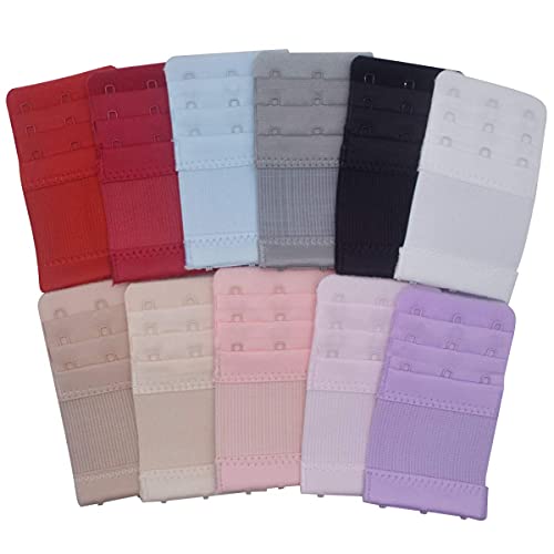Elastic Back Bra Band Extender 3 X 3 Hook and Eye Tape Stretchy Extension - color: 11pcs/Pack (Multicoloured, Hook Center Size 3/4")