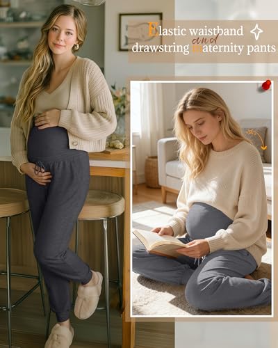 3 Pack Womens Maternity Pants Loose Pregnancy Joggers - color: Black, Light Heather Gray, Dark Heather Gray, size: Medium