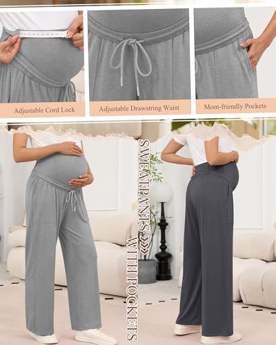 3 Pack Women's Maternity Casual Pants - color: Light Heather Gray, Dark Heather Gray, Black, size: Large