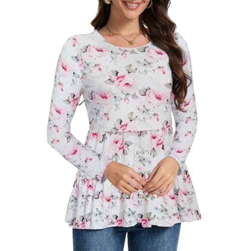 Bearsland Long Sleeve Nursing Top - color: Gray Green & Glacier Blue & Pink Rose, size: Medium