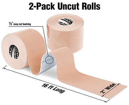 Hampton Adams Kinesiology Tape, Uncut Roll, Waterproof Muscle Support - color: Beige, size: 2in x 16ft (2 Rolls)