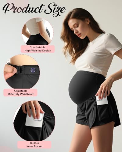 Coume 2 Pack Maternity Yoga Shorts Over Belly Pockets - color: Black/Gray Sage, size: Large