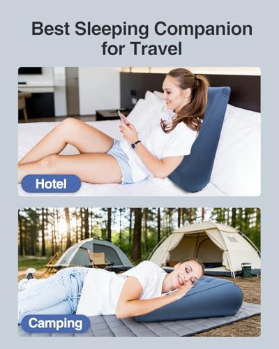 Luxtude Inflatable Wedge Pillow for Traveling, Travel Bed Wedge Pillow - color: Blue