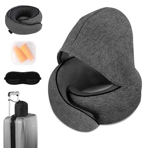 Hat-style travel neck pillow, upgraded version of airplane neck pillow - color: Grey