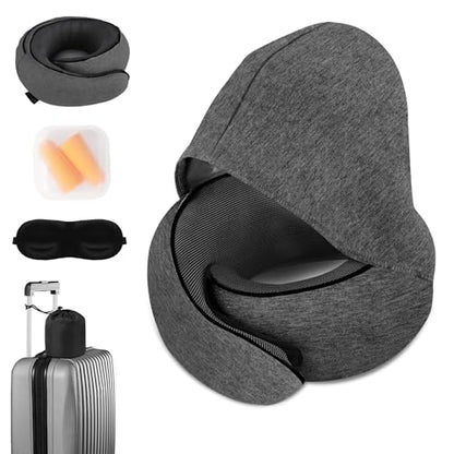 Hat-style travel neck pillow, upgraded version of airplane neck pillow - color: Grey
