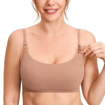 MOMANDA Ribbed Nursing Bras for Breastfeeding - color: Gravel Beige, size: Small