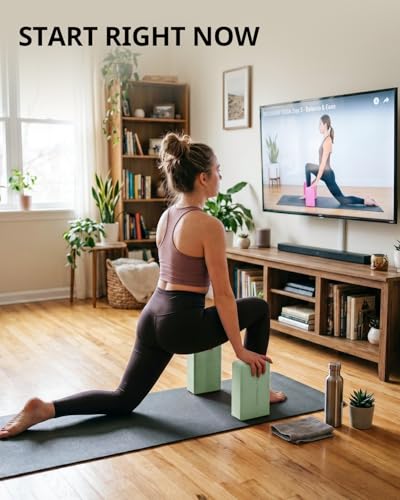Yoga Blocks 2 Pack with Supportive Non-Slip Foam for Yoga Pilate Stretching - color: Mint Green