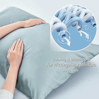BEDELITE Pillow Cases Standard Size 2Pcs, Rayon from Bamboo, Haze Blue - color: Haze Blue, size: 2 Pack Standard（20"X 26"）