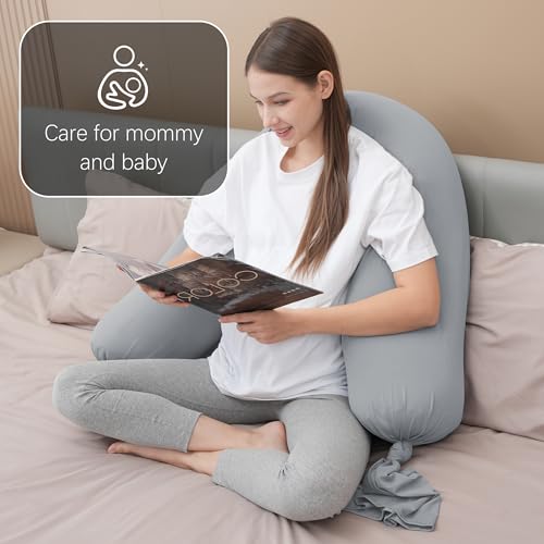 MOON PARK Pregnancy Pillow - Incredibly Smooth and Soft Cooling Cover I Shaped Full Body Maternity Pillow with Removable Cover - Support for Side, Back, Legs, Belly, HIPS - Light Grey - color: Light Grey