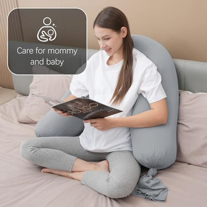 MOON PARK Pregnancy Pillow - Incredibly Smooth and Soft Cooling Cover I Shaped Full Body Maternity Pillow with Removable Cover - Support for Side, Back, Legs, Belly, HIPS - Light Grey - color: Light Grey