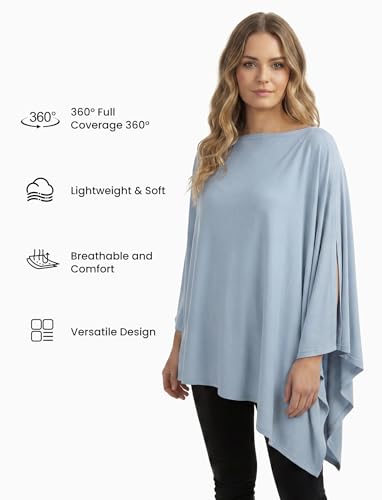 PATPAT Bamboo Viscose Nursing Cover, Breathable Poncho, Dusty Blue - color: Dusty Blue