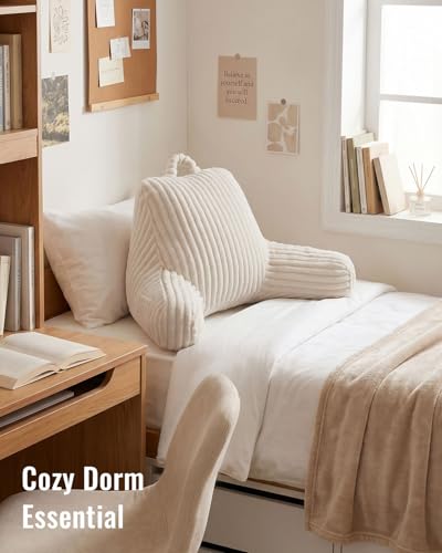 Blissful Diary Reading Pillow for Bed, Backrest Pillow, Cream White - color: Fuzzy Cream White, size: Standard(18inch)