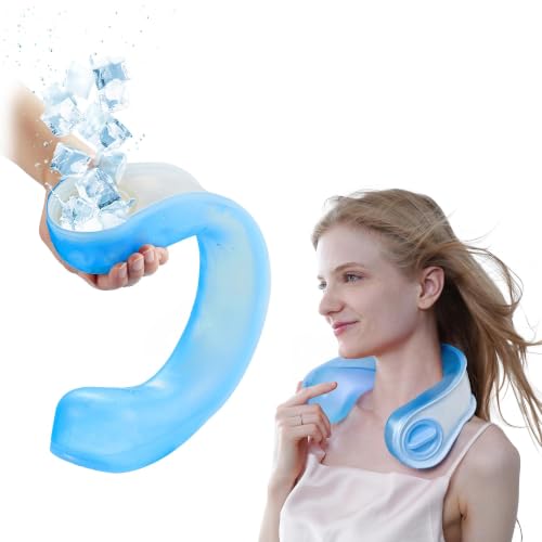 Neck Cooler for Hot Weather, Reusable Wearable Ice Water Neck Wrap with Wide Mouth for Ice Cubes, U-Shaped Cooling Neck Pack for Summer Heat, Outdoor Work, Sports, Travel & Hot Flashes, Blue - color: Blue
