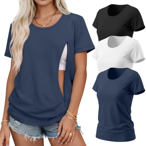 3 Pack Nursing Tops for Women - color: Haze Blue, White, Black, size: Small