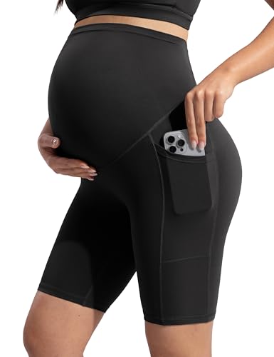 POSHDIVAH Creamluxe Maternity Biker Shorts with Pockets 6"/8" - color: Black, size: Small
