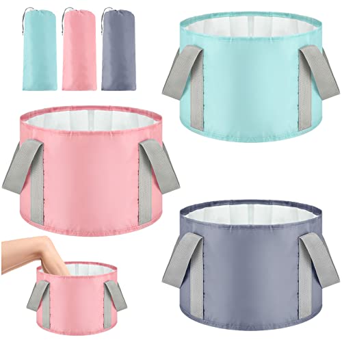 3 Pieces Collapsible Portable Foot Soak Tub Soaking Foot Basin Multifunctional Foldable Bucket Washing Camping Pedicure Bowl Outdoor Water Container for Fishing Hiking Spa Travel, 3 Colors, 14 L