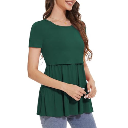 Bearsland Short Sleeve Nursing Top - color: Black & Vivid Blue & Deep Green, size: X-Large