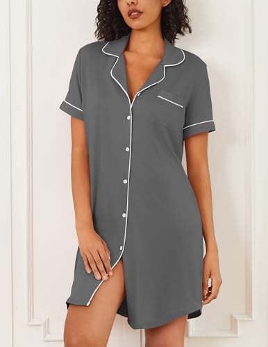 Ekouaer Nightgowns for Women 2 Pack Button Down Sleepwear Soft Sleepshirts - color: Black/Grey, size: Large