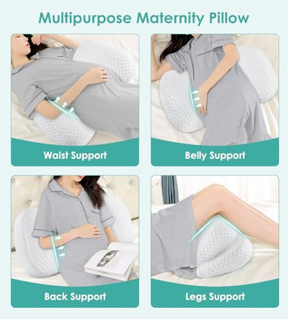 Pregnancy Pillow Cooling for Sleeping Adjustable Support Maternity Pillow - color: All White