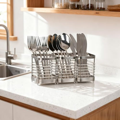 Utensil Holder, Stainless Steel Utensil Drying Rack for Kitchen Counter - color: 3 Small, Silver