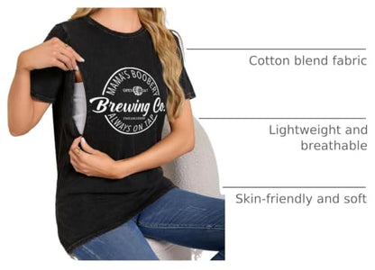Comfort Breastfeeding Shirts Women Distressed Maternity Zip Nursing Tees - color: Gray 1, size: Medium