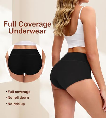 Womens Mid High Waisted Cotton Underwear Breathable Briefs Panties 5 Pack - color: Black-5 Pack-01-c, size: XX-Large