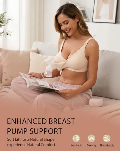 Vinfact Pumping Bra Hands Free-No Underwire Full Coverage Seamless Every Day Bra Holding & Breast Pump Bra - color: Beige, size: 3X-Large