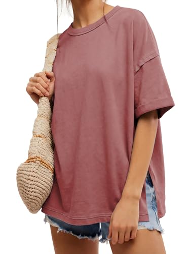 EXLURA Womens Summer Oversized T Shirts 2026 Casual Short Sleeve Loose Maternity Tops Crewneck Tunic Plus Gym Workout Top - color: Brown, size: 3X-Large